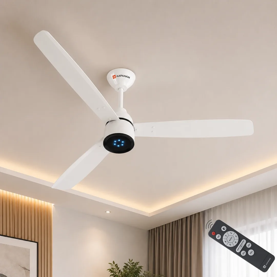 Aapanam Aapanam BLDC Ceiling Fan with 5 Years Warranty – Vixa Neo Pearl White 1200mm with RF Remote