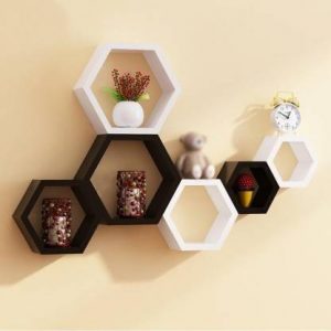 Furniture Cafe Hexagon Shape Set of 6 Floating Wall Shelves