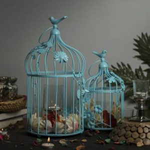 SmartBuy Turquoise Bird Cage Lantern with floral vine